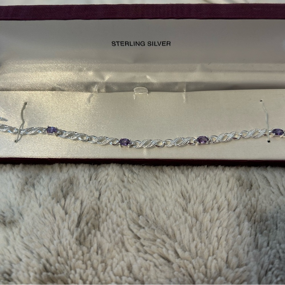 Sterling Silver CZ Amethyst Bracelet